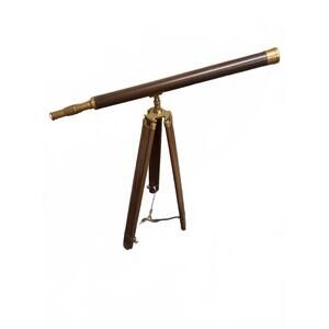 Vintage Brass and Wood Telescope with Tripod Stand